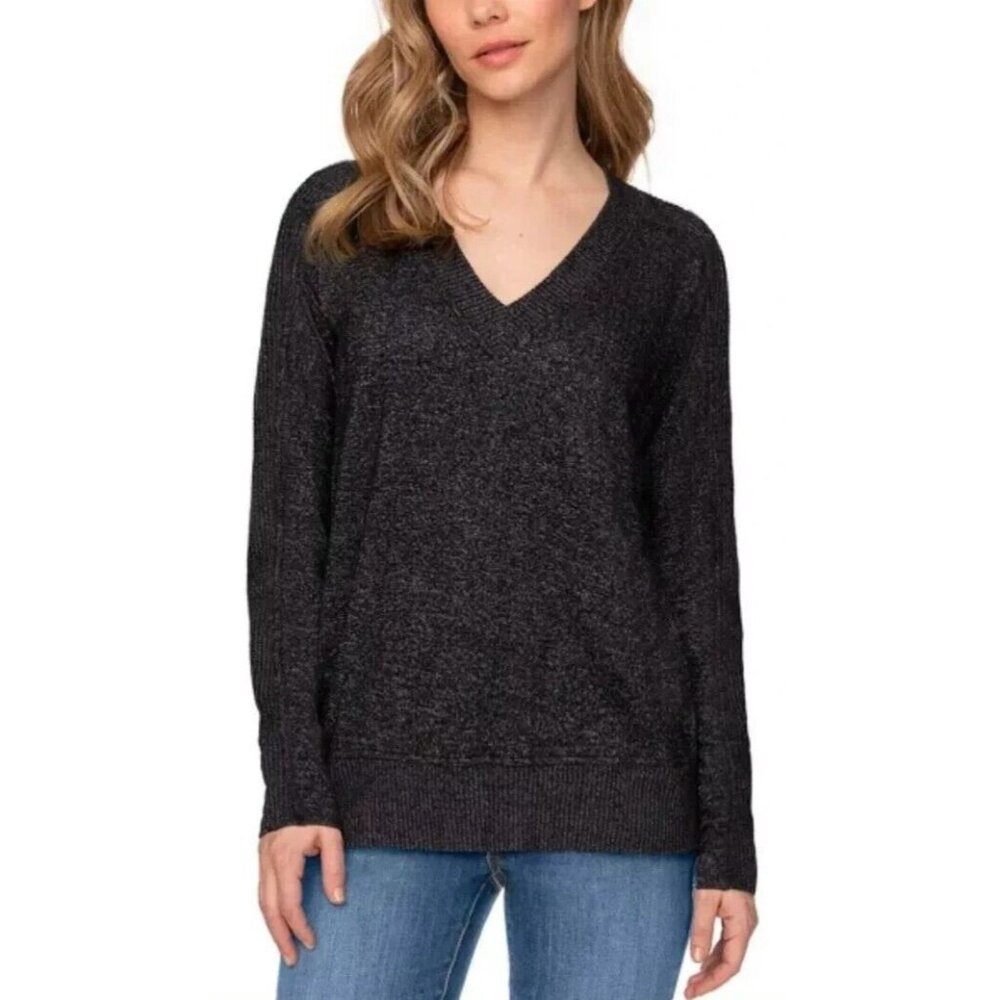 Buffalo David Bitton Woman's M Sweater Soft Shirt V-Neck Long Sleeve Top Black
